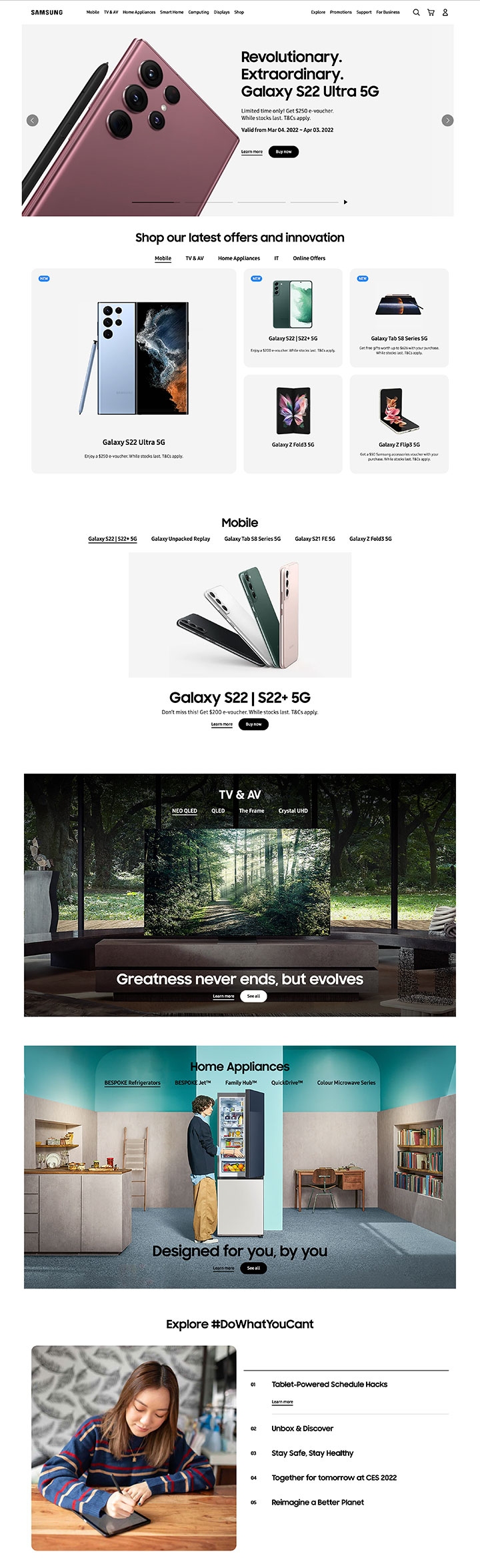 Samsung Singapore homepage